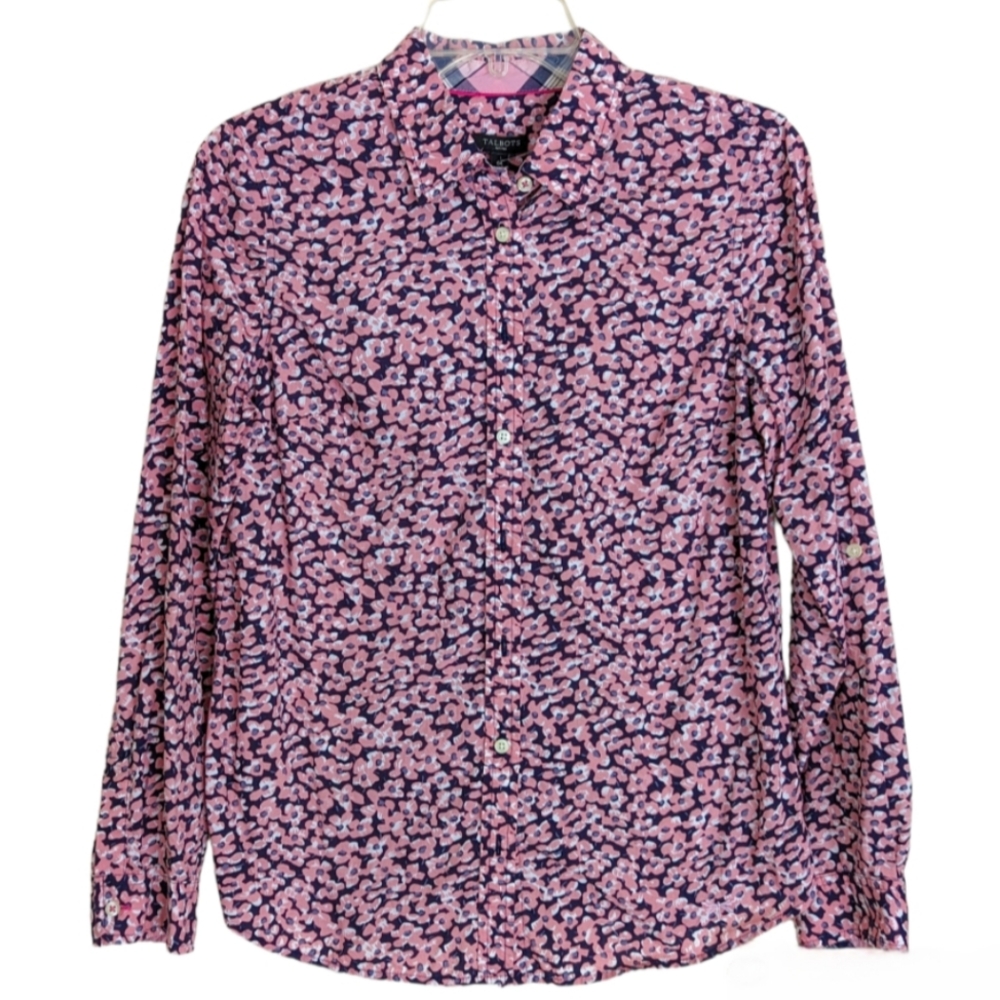Talbots Poplin Pink Floral Long Sleeve Button Down Shirt Sz 6 Petite